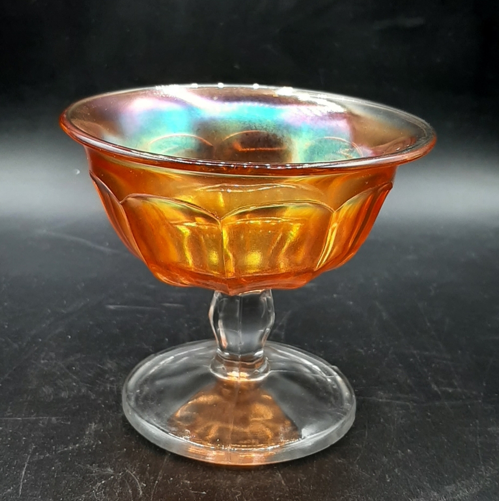 Vintage Marigold Amber Sherbet Champagne Glass With Clear Stem Carnival Glass